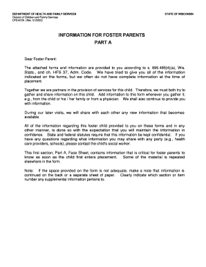 Wisconsin Foster Child Information Form