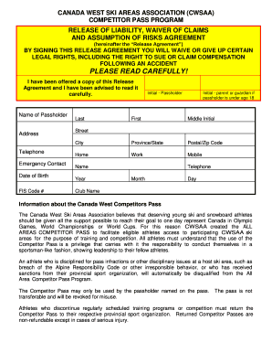 Canada West Competitor Pass Waiver
