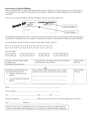 Correction to Rental Billing Form