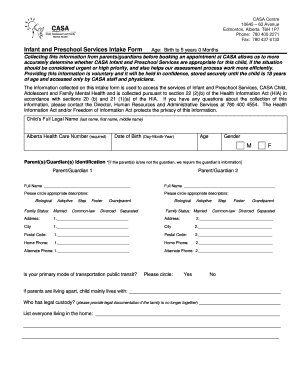 CASA Infant and Preschool Services Intake Form