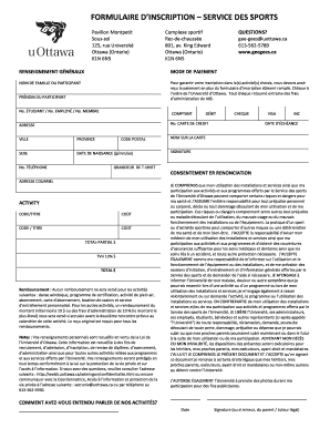 Formulaire d’inscription – Service des sports