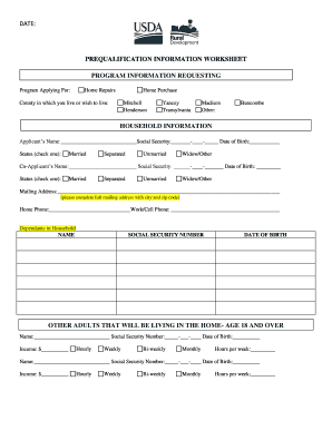 Home Repair and Purchase Prequalification Worksheet