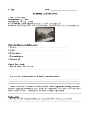 Biology Cloning Worksheet