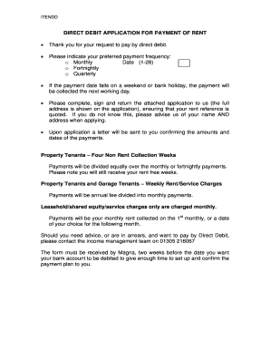 Direct Debit Application for Rent Payment