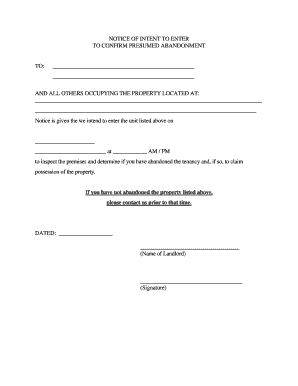 Notice of Intent to Enter for Presumed Abandonment