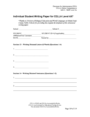 CELLA Level AX Writing Assessment Form