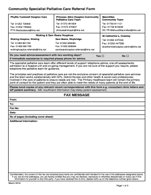 Community Specialist Palliative Care Referral Form