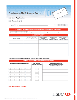 HSBC Business SMS Alerts Application Form