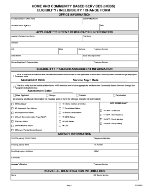 HCBS Eligibility Ineligibility Change Form