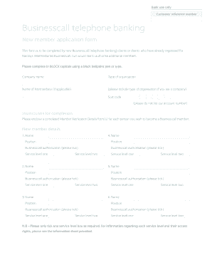 Barclays Businesscall Telephone Banking Application Form