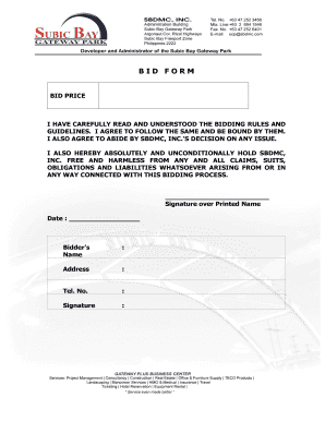Bid Form Agreement