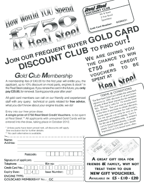 Real Steel Gold Card Membership Application