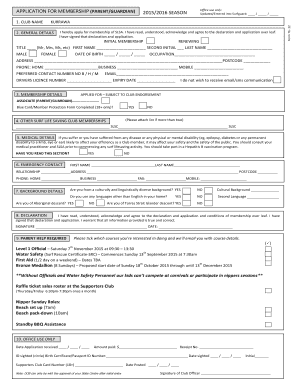 Surf Life Saving Australia Membership Application