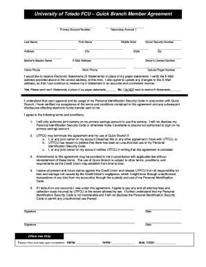 University of Toledo FCU Quick Branch Member Agreement
