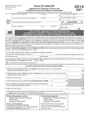 Connecticut Form CT-1040 EXT 2014