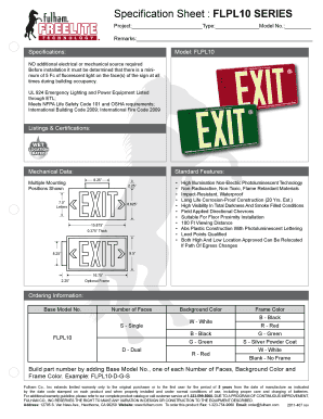 FLPL10 Series Photoluminescent Emergency Sign Specification Sheet