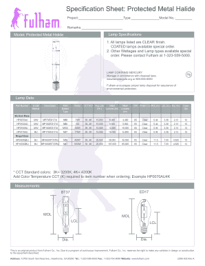 Protected Metal Halide Lamp Specifications