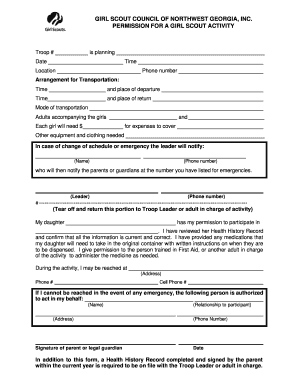 Girl Scout Activity Permission Form