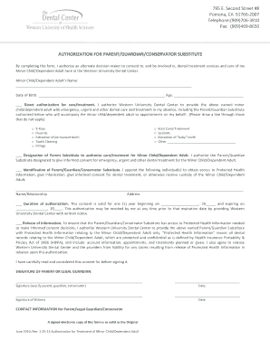 Authorization for Parent Substitute Dental Treatment