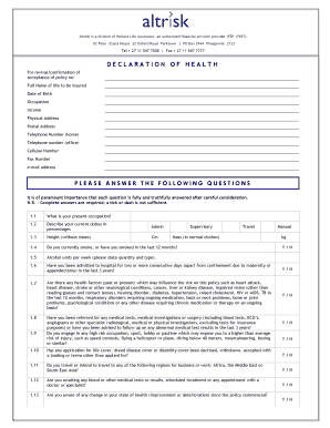 Declaration of Health for Life Insurance Policy