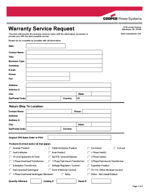 Warranty Service Request Form