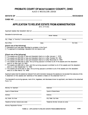 Ohio Probate Court Estate Form