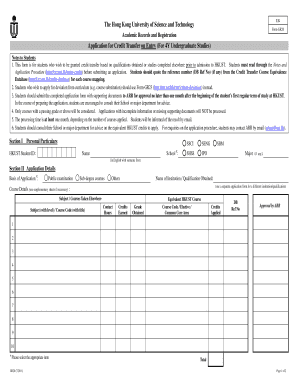 HKUST Credit Transfer Application Form