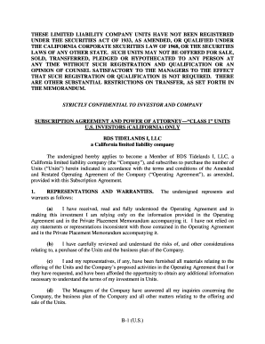 California LLC Subscription Agreement