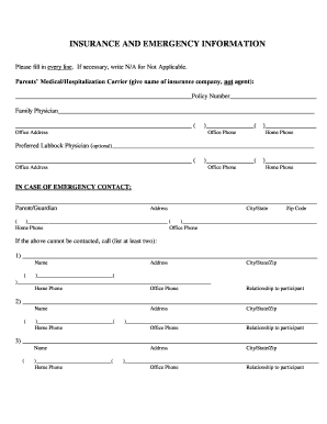 Emergency Contact and Insurance Information Form