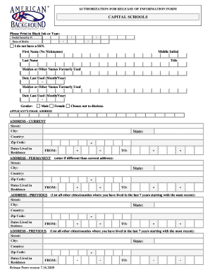 Authorization for Release of Information Form