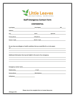 Emergency contact form for daycare - Staff Emergency Contact Form - blittleleavesbborgb