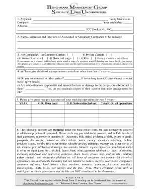 Trucking Cargo Insurance Proposal Form