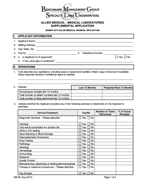 Allied Medical Laboratories Supplemental Application
