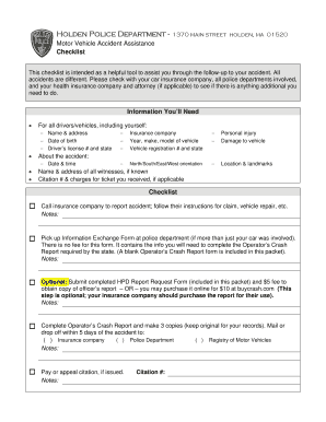 Motor Vehicle Accident Assistance Checklist