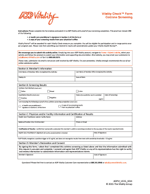 Vitality Check Cotinine Screening Form