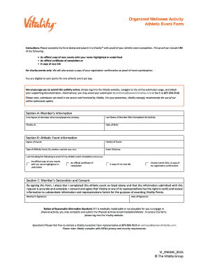 Vitality Athletic Event Form