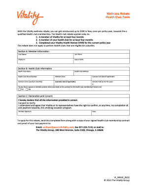Vitality Wellness Rebate Form