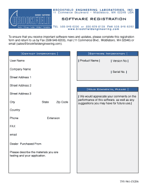 Brookfield Engineering Software Registration Form