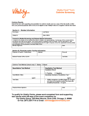 Vitality Cotinine Screening Form