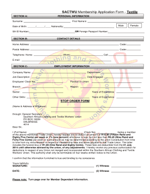 SACTWU Membership Application Form