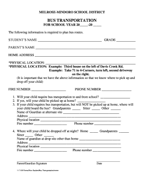 School Bus Transportation Form