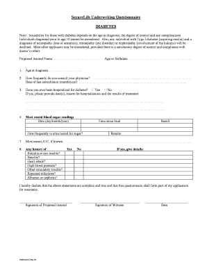SecureLife Diabetes Underwriting Questionnaire