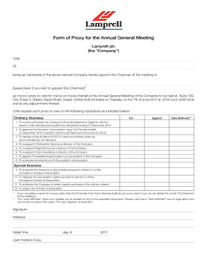 Proxy Form for Annual General Meeting