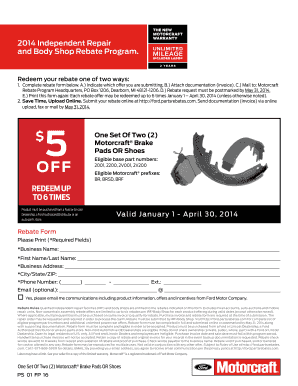 2014 Motorcraft Brake Rebate Form