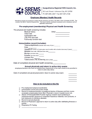 Employee Health Records Form