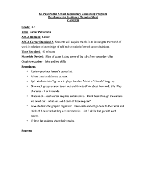 Elementary Career Pantomime Planning Sheet