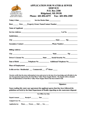 Application for Water and Sewer Service
