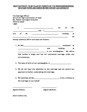 Affidavit for Marriage Approval by Parents