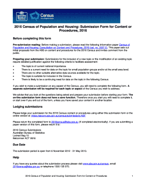 2016 Census Submission Form for Content or Procedures