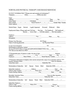Patient Information Form for Physical Therapy